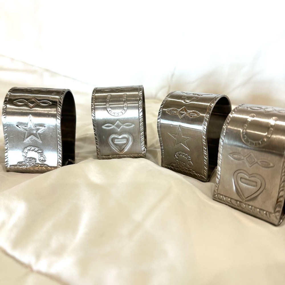 Stainless Steel WesternEngraved Napkin Rings Set